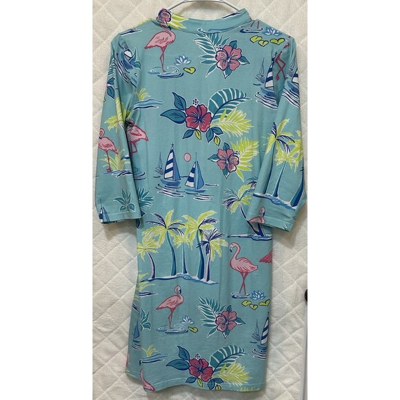 Ana Clare Aqua Blue Flamingo Dress Tropical Size Small Knee Length - Picture 4 of 4
